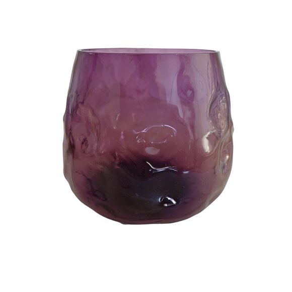 Vintage Short Purple Hand Blown Glass Bowl Vase Studio Art 4.5" x 5" Handmade - Picture 2 of 8